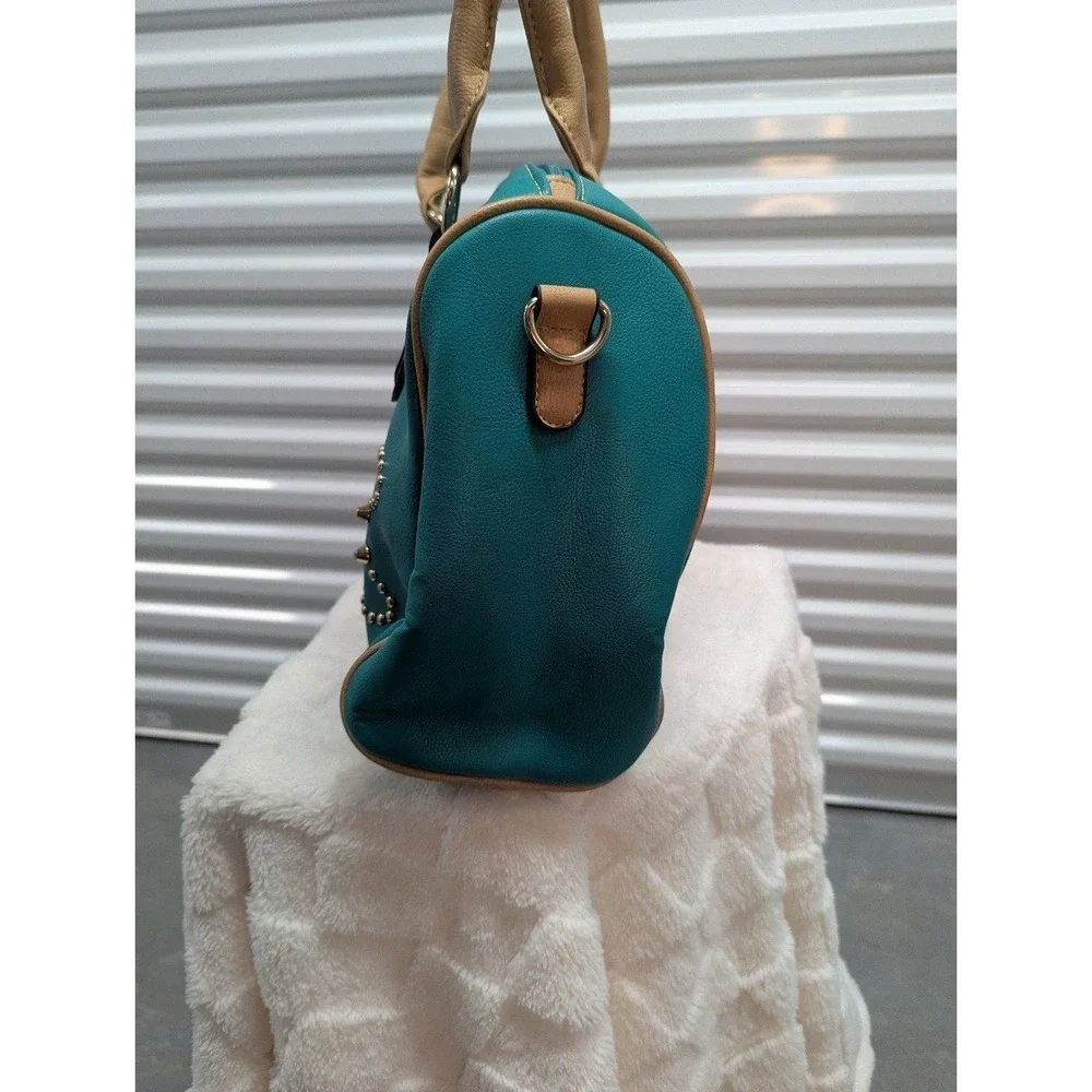 Western Boho Teal Studded‎ Satchel Purse Faux Leather Southwestern Bag Festival
